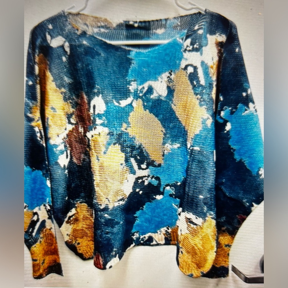 Blue Abstract Print Knit Sweater